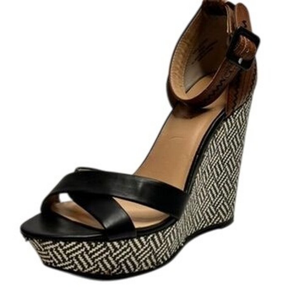 JustFab Wedge Platform Sandals Womens 8 Ankle Strap Criss-Cross Glam Retro Party